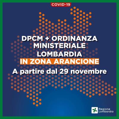 L’ordinanza del Ministero della Salute del 27 novembre colloca Regione Lombardia in ZONA ARANCIONE